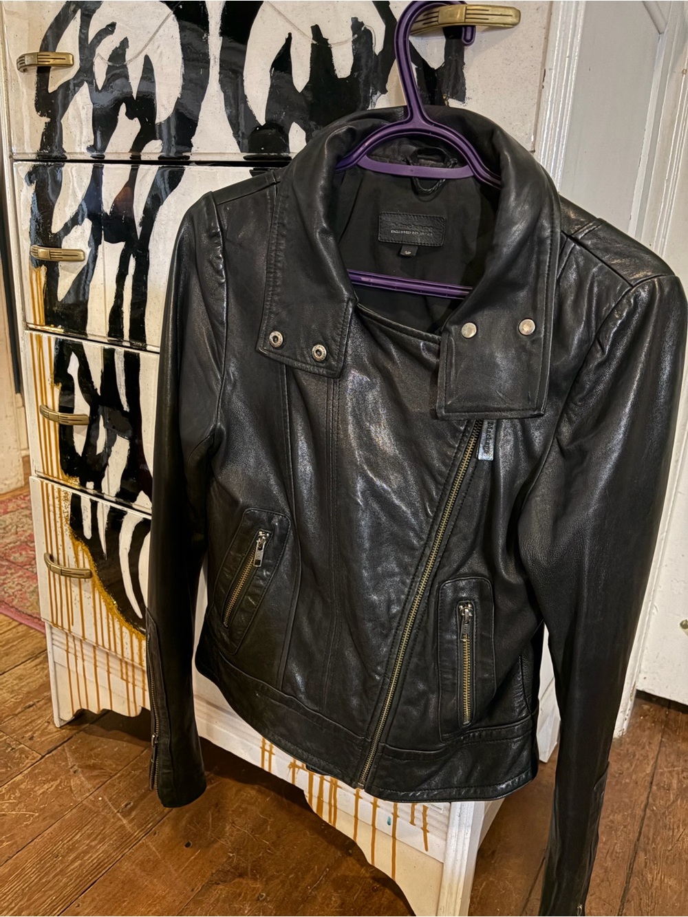 Mackage Black Leather Asymmetric Biker Jacket